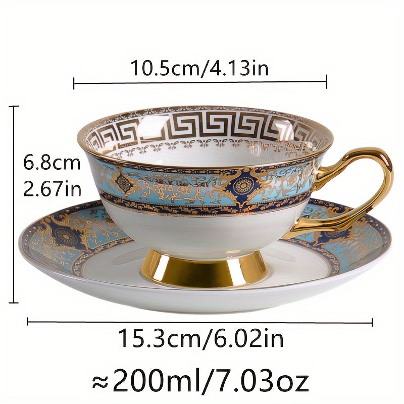 Elegant 2pcs Bone Porcelain Coffee Cup & Saucer Set with Spoon - Golden Rimmed, Lead-Free, Insulated for Afternoon Tea & More - Hand Wash Only