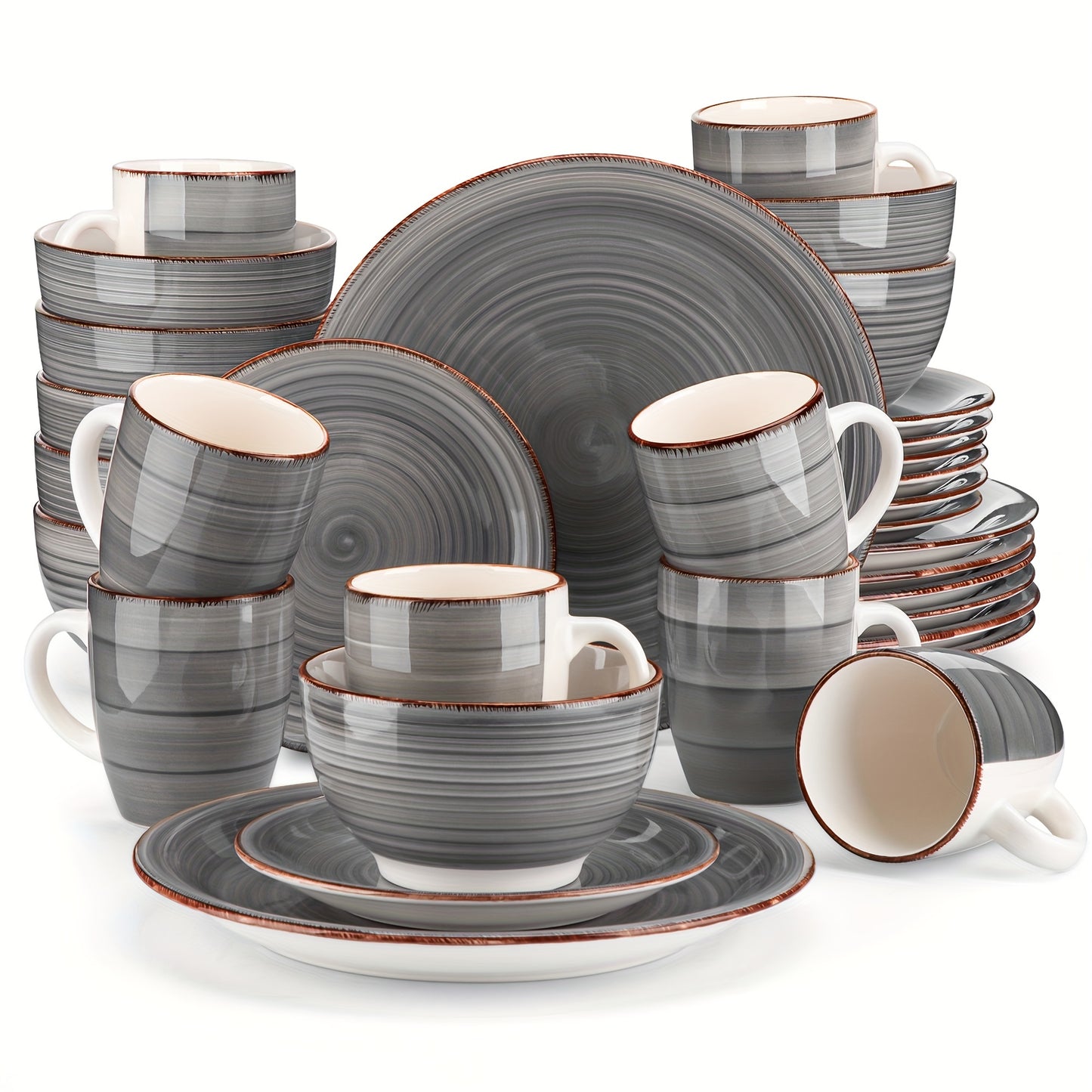 32-Piece Luxury Stoneware Dinnerware Set - Hand-Painted, Vibrant Colors, Durable, Chip-Resistant, Microwave and Dishwasher Safe - Complete Service for 8, Ideal for Formal and Casual Dining