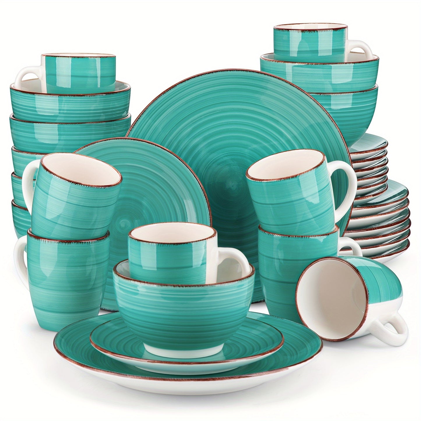 32-Piece Luxury Stoneware Dinnerware Set - Hand-Painted, Vibrant Colors, Durable, Chip-Resistant, Microwave and Dishwasher Safe - Complete Service for 8, Ideal for Formal and Casual Dining