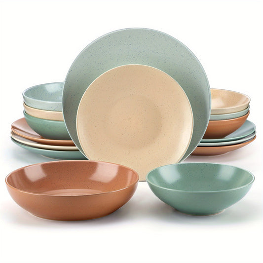 16 Piece Dinnerware Set Stoneware Multicolor Plates And Bowls Sets Sesame Glaze Tableware Service For 4