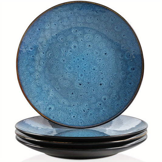 4 Piece Dinner Plates Blue Stoneware 10.5 inch Large Plate Flat Plate for Kitchen Scratch Resistant