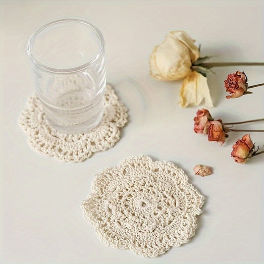 4pcs, Coasters, Hand-knitted Coasters, Heat Insulation Table Mat, Flower Shaped Table Mat, Line Coaster Vintage Style Shooting Props, Room Decor