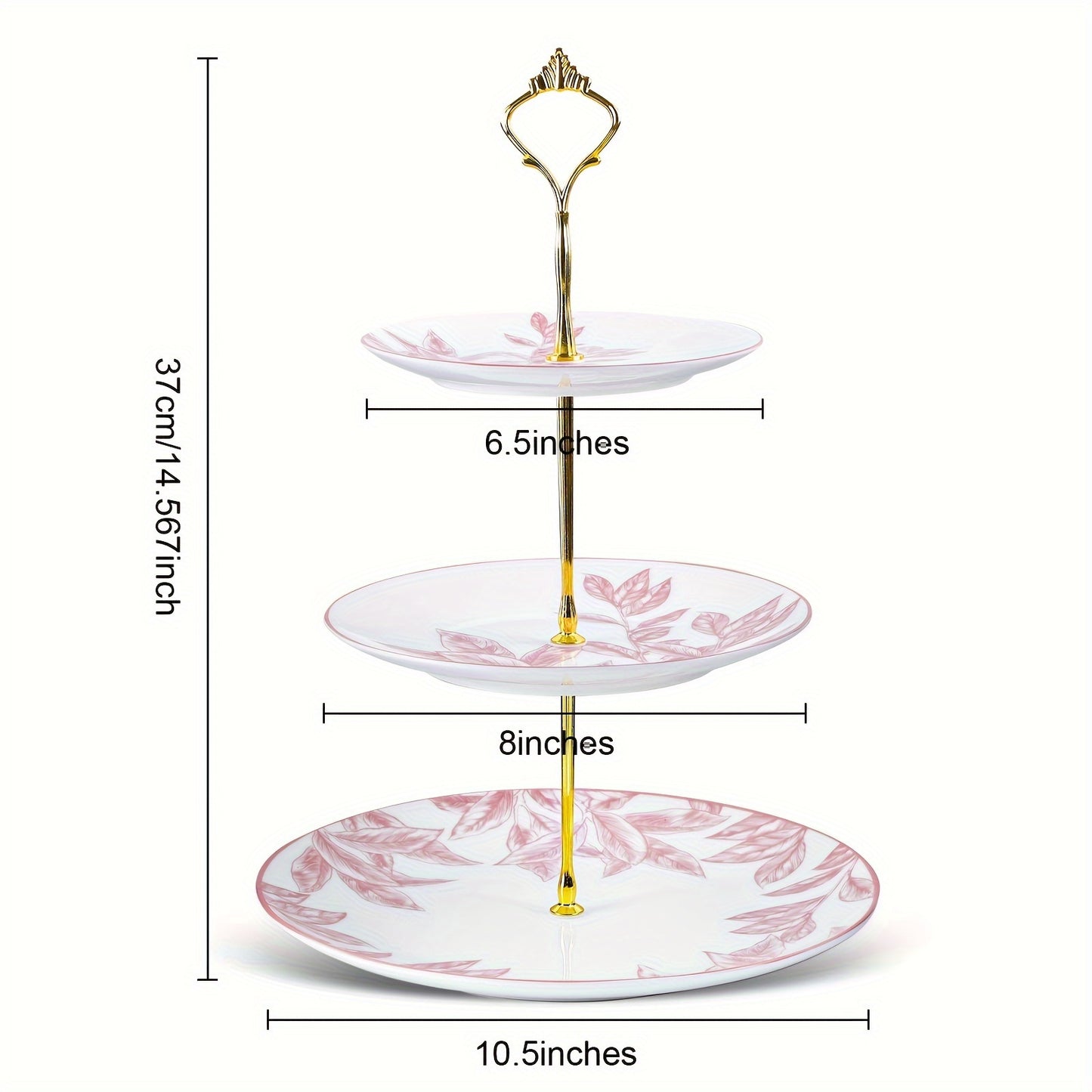 1pc Elegant White Cake Stand with Pink Leaf Design - Hand-Painted Serving Plate for Afternoon Tea, Christmas, Halloween, Easter, Hanukkah, Graduation Celebrations - Food-Safe, No Power Needed