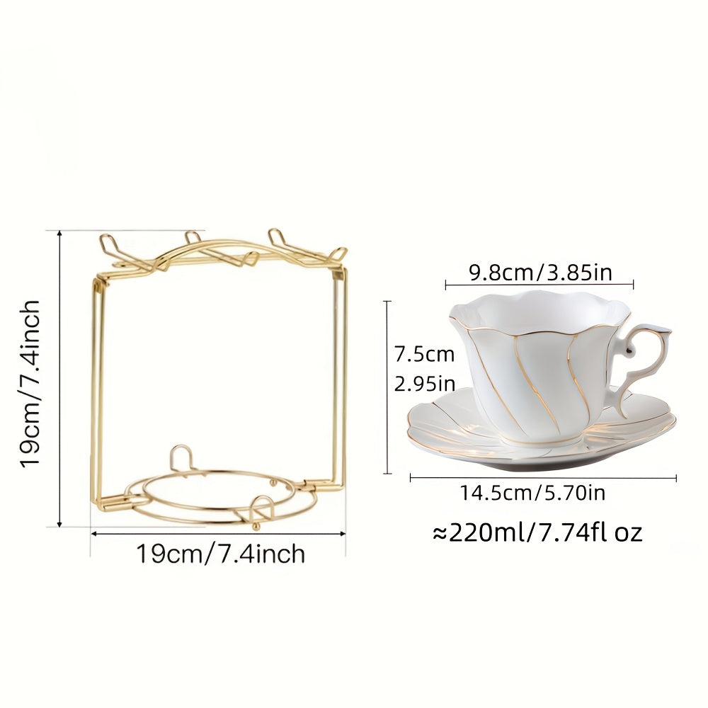 6pcs European Style Ceramic Coffee Cup and Saucer Set with Spoons and Cup Holder, 220ml/7.74fl oz - Hand Wash Only, Non-Lead, Insulated, Round, Holiday Theme, Multi-Purpose Use, Anti-Slip Design