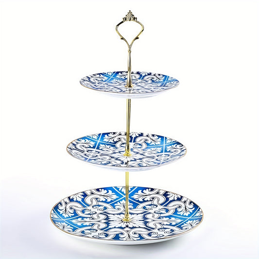 Elegant Blue Ceramic Cake Stand - Vintage European Design, Perfect for Afternoon Tea & Dessert Displays, Food-Safe Material, Ideal for Holidays, Best for Christmas