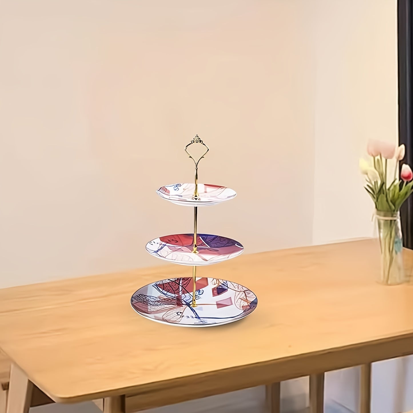 1 piece 3 tier cake stand, ceramic cake display stand for cake arrangement, modern art style, detachable design, suitable for party or dessert shop display.