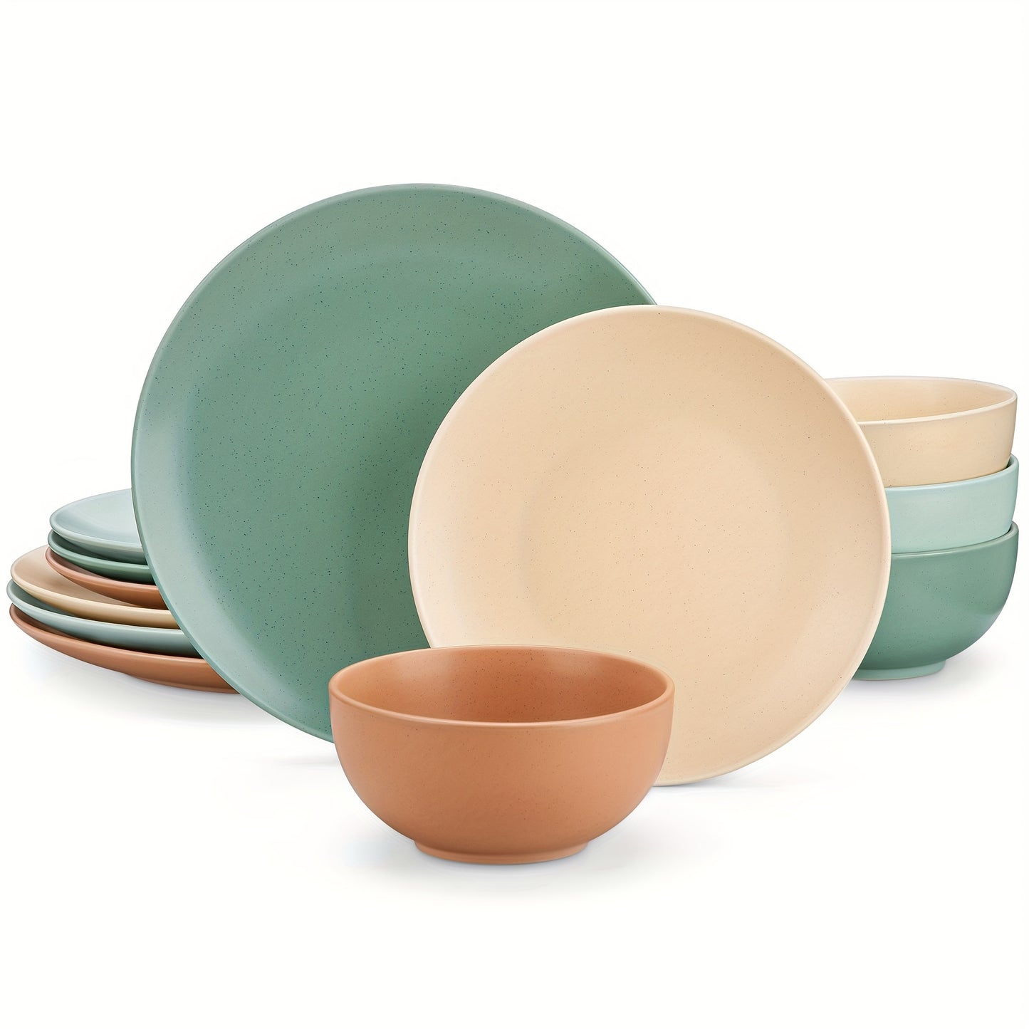 12 Piece Dinnerware Set Stoneware Multicolor Plates And Bowls Sets Sesame Glaze Tableware Service For 4