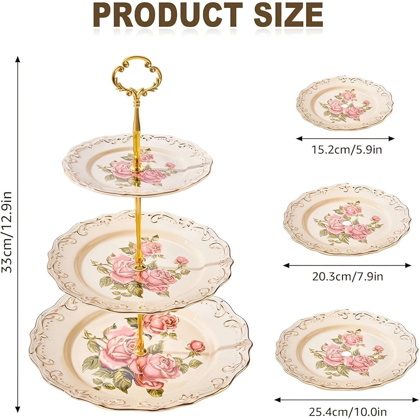 1pc European Vintage Ceramic Cake Stand - Rose Patterned Tiered Dessert Display for Afternoon Tea, Weddings, Holidays - Food-Safe, No Electricity Needed, Ideal for Christmas, Valentine's, Graduation, Juneteenth, 4th of July