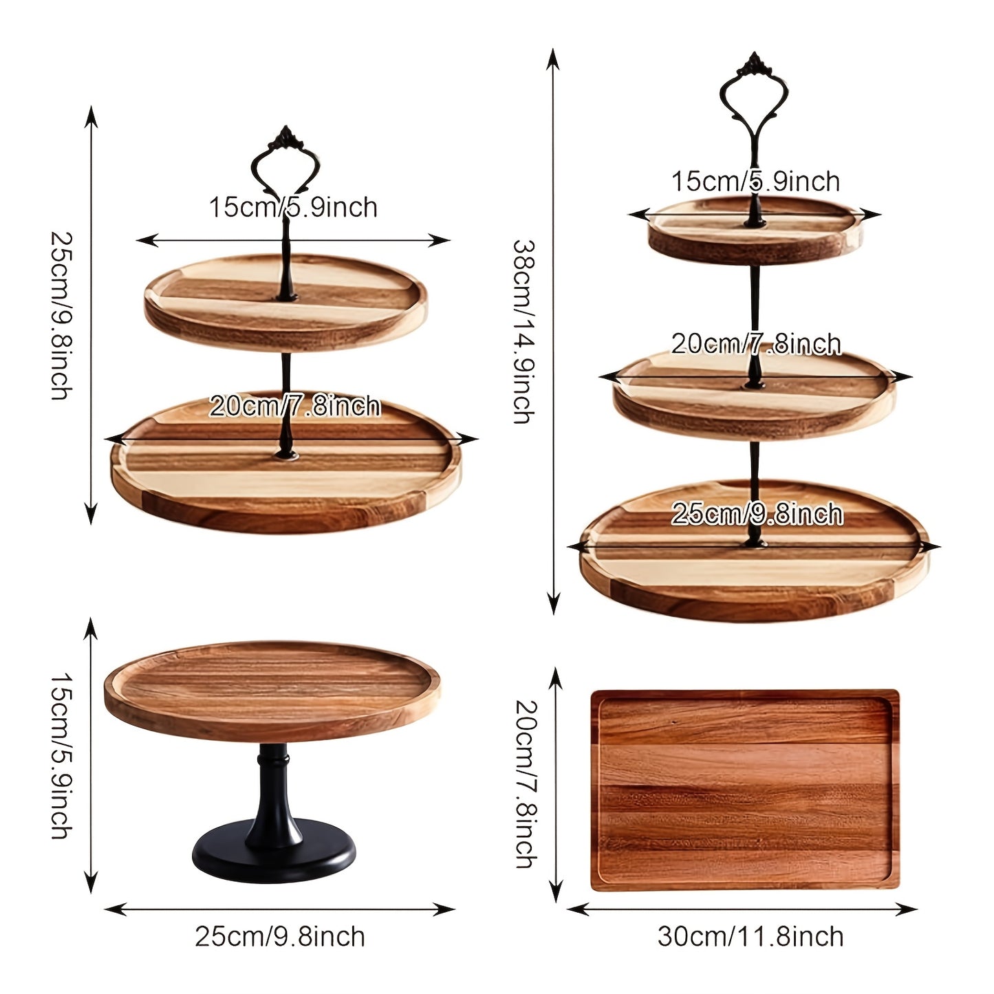 4pcs Vintage Acacia Wood Cake & Snack Stand Set - Perfect for Family Gatherings, Afternoon Tea, and Bakery Displays - Food Safe, Ideal for Holidays Including Christmas, Valentine's, Thanksgiving, Graduation