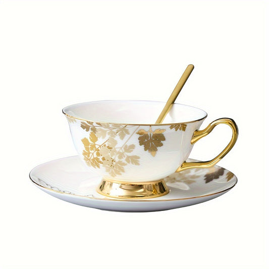 Elegant Bone Porcelain Tea Set: 1 Cup, 1 Saucer, and 1 Spoon - Floral Design, Hand Wash Only, Insulated, and Free from BPA