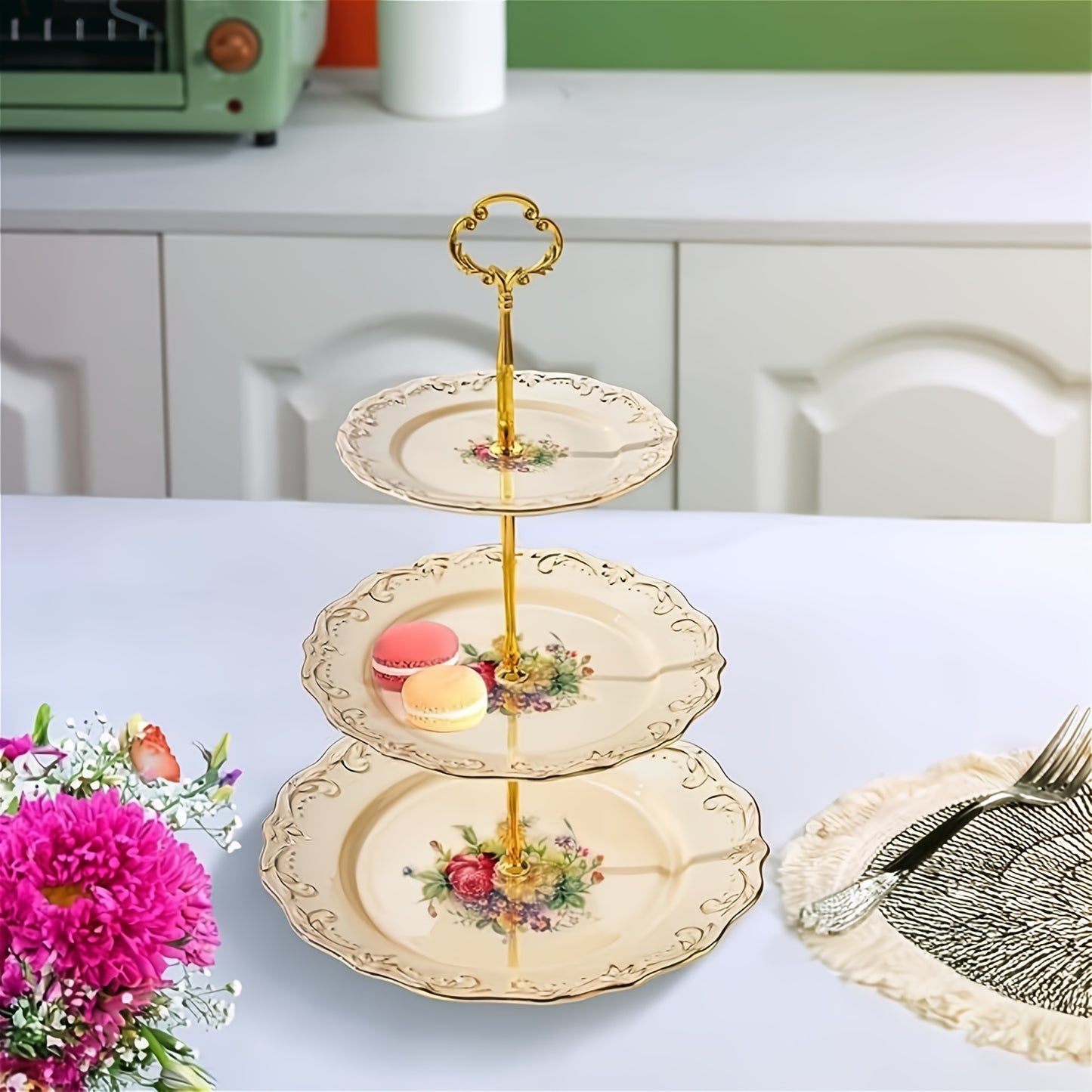 Elegant Ivory Ceramic Cake Stand with Floral Design - Perfect for Weddings, Afternoon Tea & Special Occasions