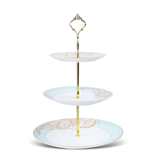 Elegant European Cake Stand with Detachable Design - Perfect for Family Gatherings & Bakery Displays, Featuring Delicate Botanical Patterns