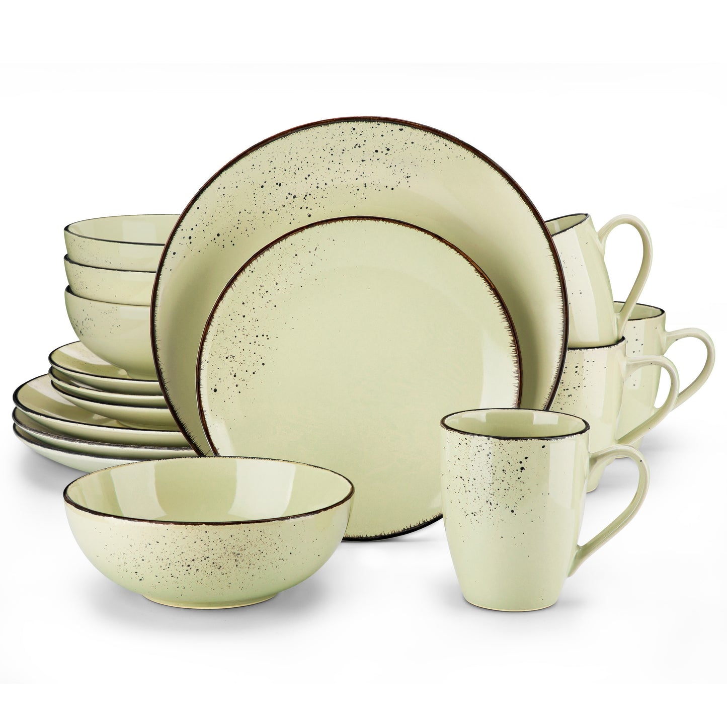 16 Piece Dinnerware Set Grass Green Stoneware Tableware Plates Bowls Mug Service For 4