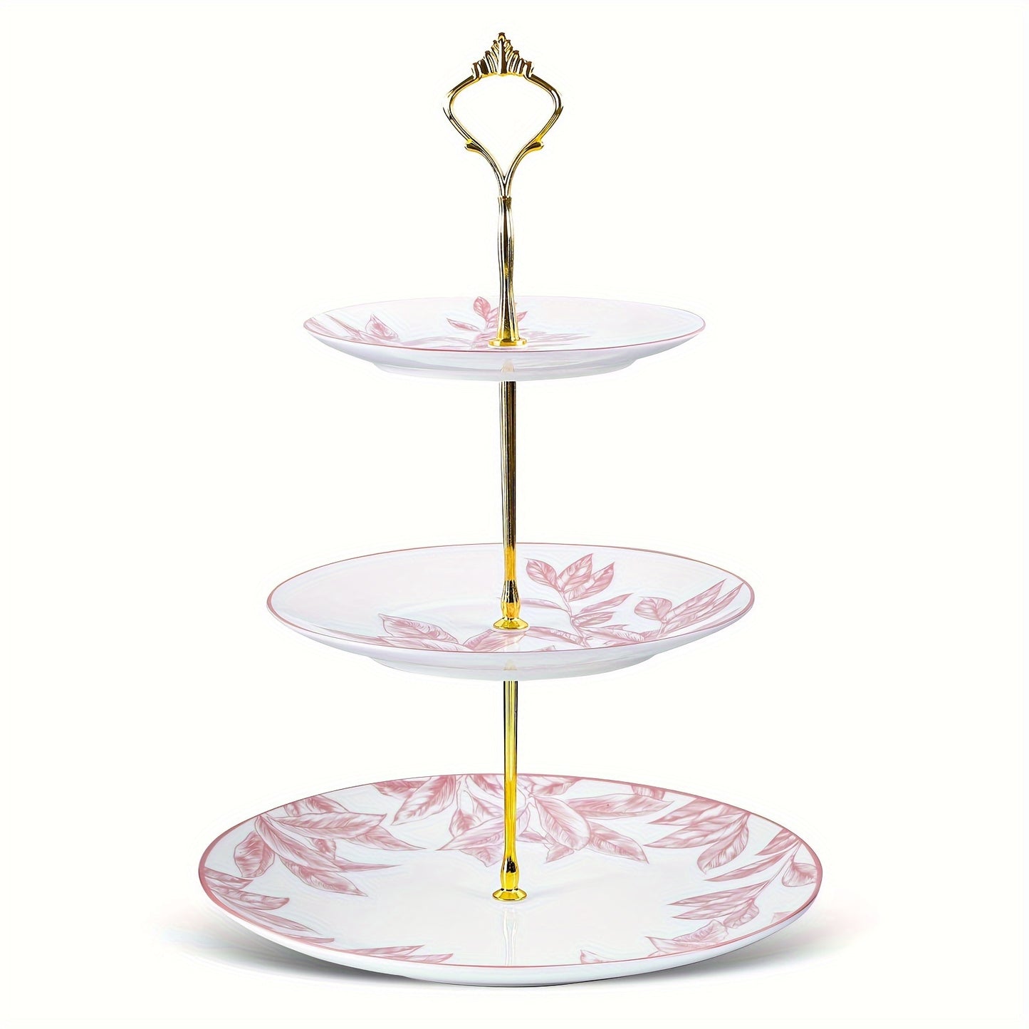 1pc Elegant White Cake Stand with Pink Leaf Design - Hand-Painted Serving Plate for Afternoon Tea, Christmas, Halloween, Easter, Hanukkah, Graduation Celebrations - Food-Safe, No Power Needed