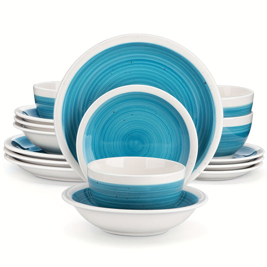 16pcs Dinnerware Set, Reusable Blue Tableware, Porcelain Dining Set, Washable Plate Bowl Mug Sets, For Home Kitchen, Restaurant And Party, Kitchen Organizers And Storage, Kitchen Accessories