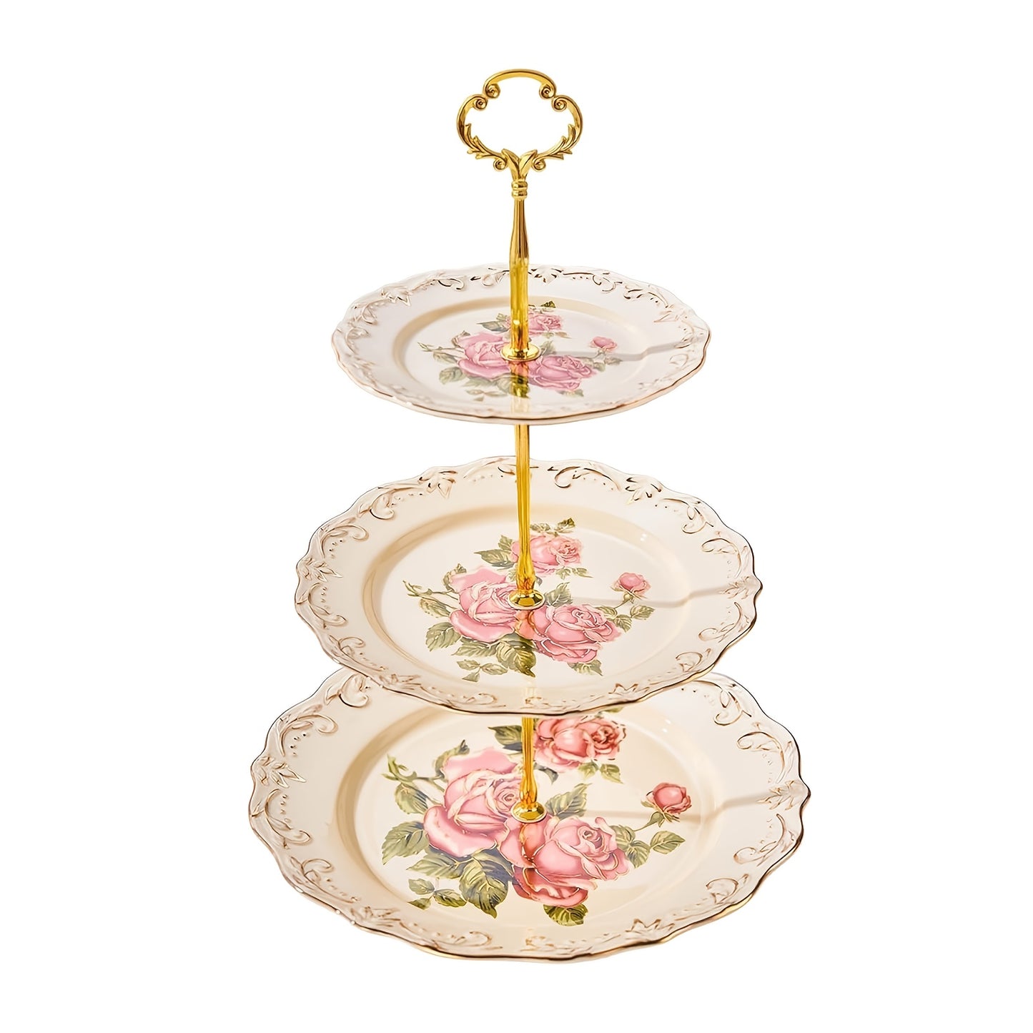 1pc European Vintage Ceramic Cake Stand - Rose Patterned Tiered Dessert Display for Afternoon Tea, Weddings, Holidays - Food-Safe, No Electricity Needed, Ideal for Christmas, Valentine's, Graduation, Juneteenth, 4th of July