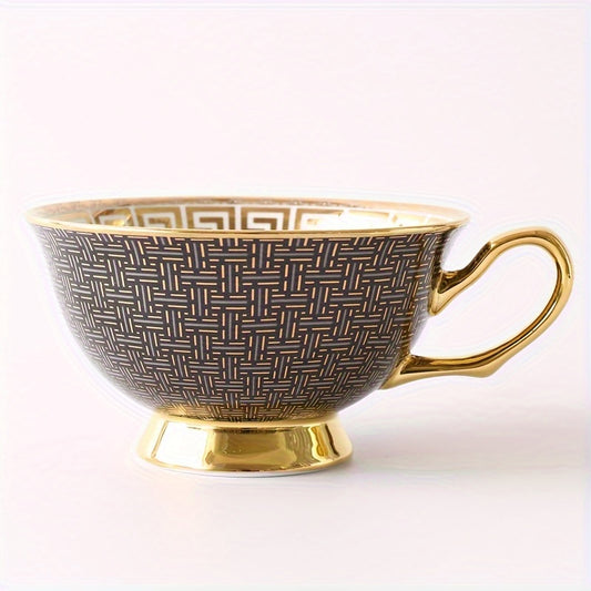 Elegant Bone Porcelain Coffee Cup Set with Gold Trim and Spoon - Perfect for Holiday Tea Time