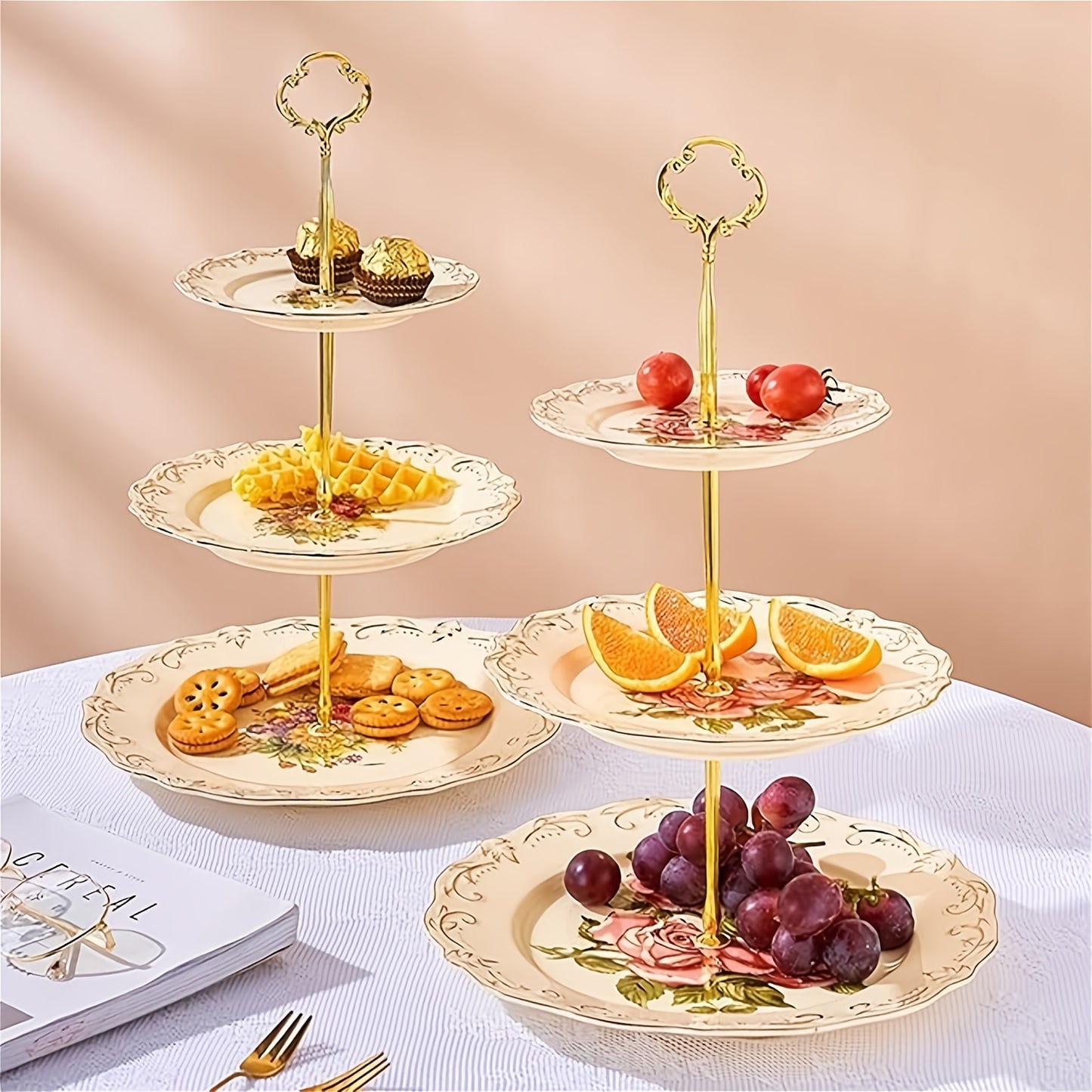 Elegant Ivory Ceramic Cake Stand with Floral Design - Perfect for Weddings, Afternoon Tea & Special Occasions