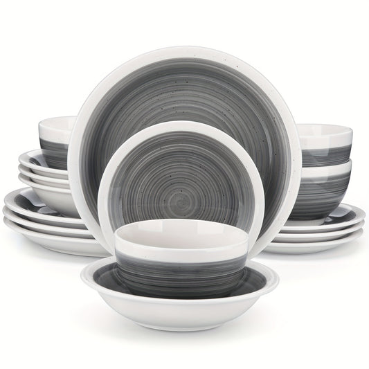 16 Piece Dinnerware Set Gray Tableware Porcelain Dining Set Plate Bowl Mug Sets  Service for 4