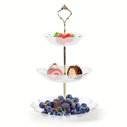 1 piece 3-layer glass cake stand, modern style, medium size, transparent color, can be placed cakes and other desserts, glass material, beautiful flower shape, suitable for dessert shop/family living room decoration