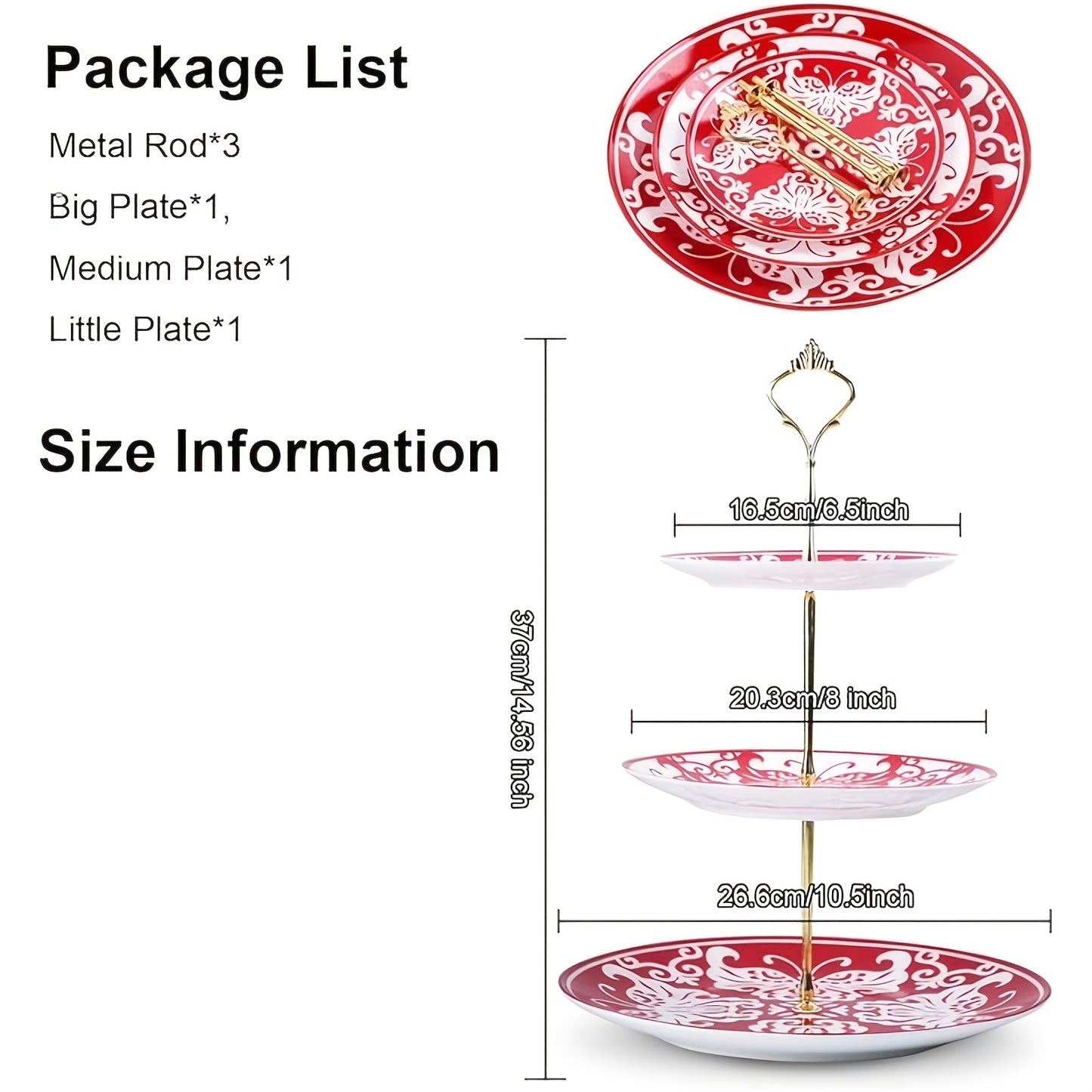 Elegant Ceramic Cake Stand with Red Paper-Cut Design – Perfect for Afternoon Tea and Festive Occasions, Best for Christmas