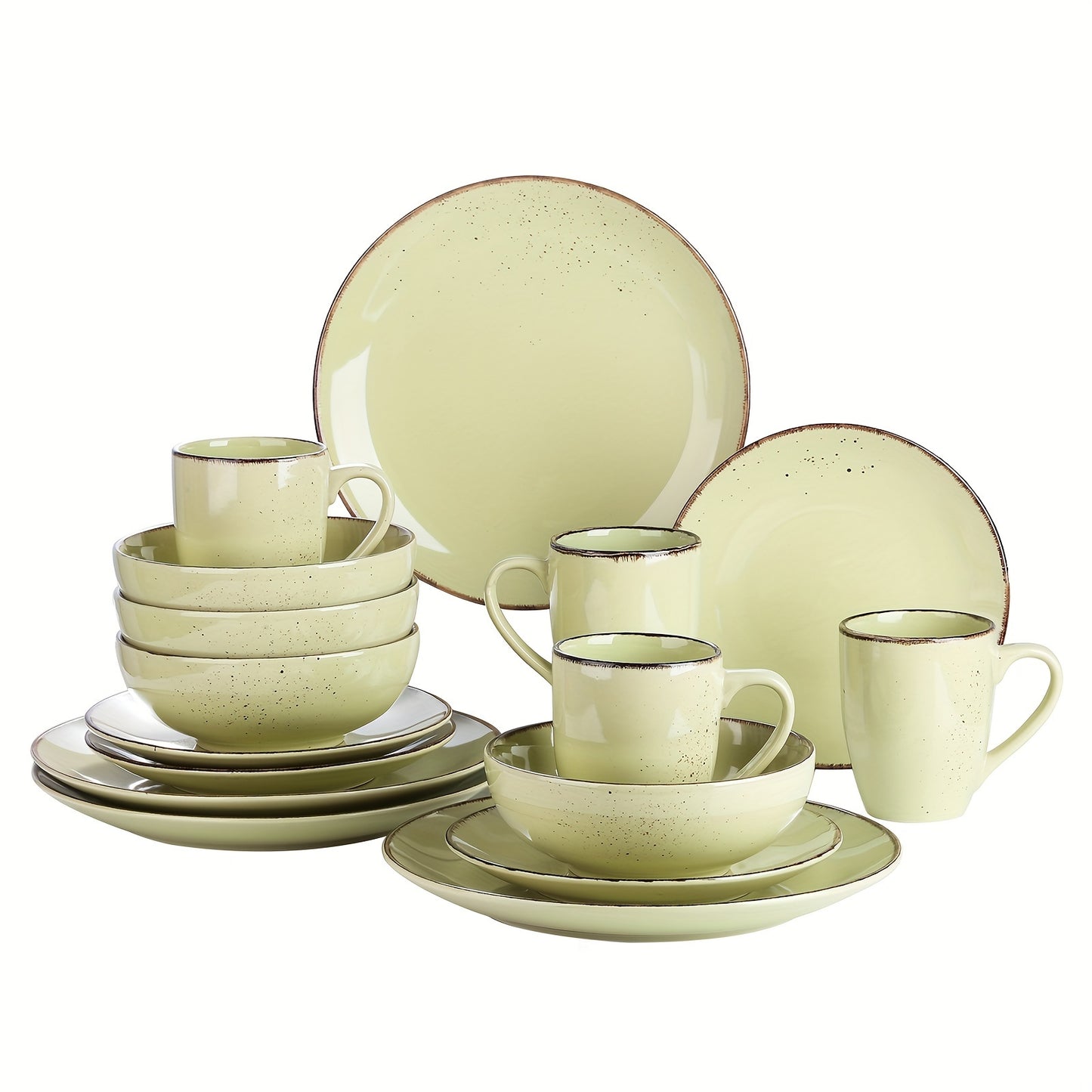 16 Piece Dinnerware Set Grass Green Stoneware Tableware Plates Bowls Mug Service For 4