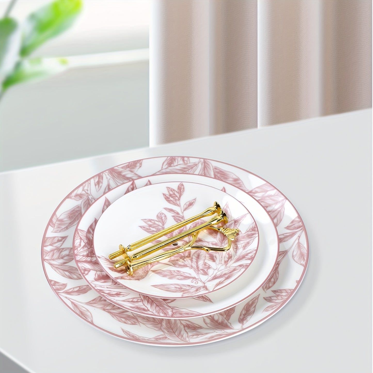 1pc Elegant White Cake Stand with Pink Leaf Design - Hand-Painted Serving Plate for Afternoon Tea, Christmas, Halloween, Easter, Hanukkah, Graduation Celebrations - Food-Safe, No Power Needed