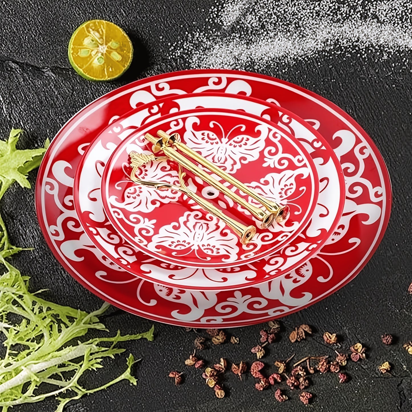 Elegant Ceramic Cake Stand with Red Paper-Cut Design – Perfect for Afternoon Tea and Festive Occasions, Best for Christmas