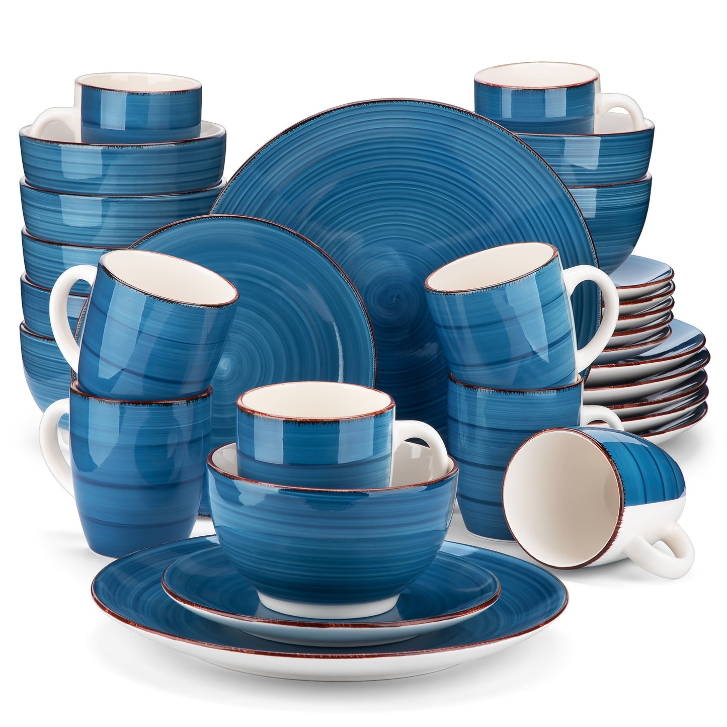 32-Piece Luxury Stoneware Dinnerware Set - Hand-Painted, Vibrant Colors, Durable, Chip-Resistant, Microwave and Dishwasher Safe - Complete Service for 8, Ideal for Formal and Casual Dining