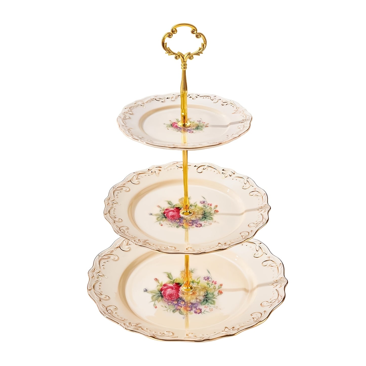 Elegant Ivory Ceramic Cake Stand with Floral Design - Perfect for Weddings, Afternoon Tea & Special Occasions